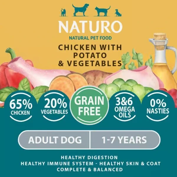 NATURO Adult Mini Grain Free Chicken with Potato & Vegetables Wet Dog Food 150g Pouch Naturo Dog Food - View 2 | Petsware UK