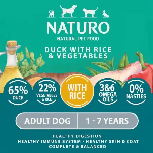NATURO Adult Mini Duck with Rice & Veg Wet Dog Food 150g Pouch Naturo Dog Food - View 2 | Petsware UK