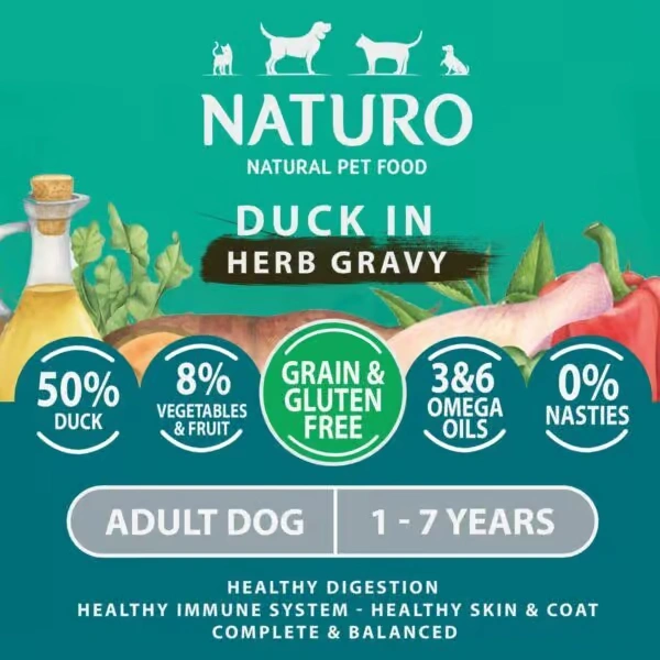 NATURO Grain & Gluten Free Duck in a Herb Gravy Wet Dog Food Can 390g Naturo Dog Food - View 2 | Petsware UK