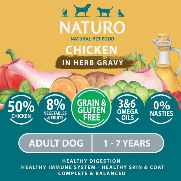NATURO Grain & Gluten Free Chicken with Fruit and Veg in Herb Gravy Adult Wet Dog Food Can 1x390g Naturo Dog Food - View 2 | Petsware UK