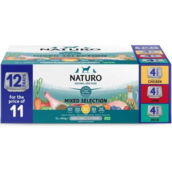 NATURO Adult Variety Mixed Selection with Rice Wet Dog Food 12 for 11 - 12x400g Trays - Naturo Dog Food | Premium UK Pet Supplies