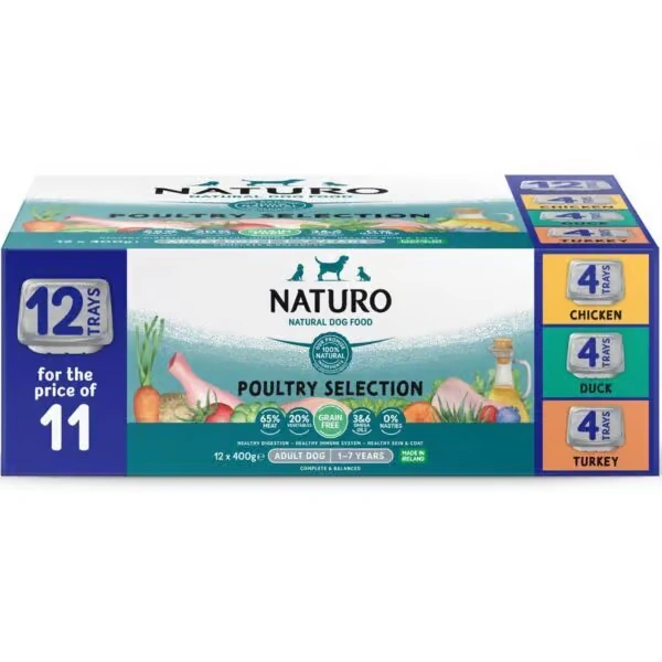 NATURO Grain Free Poultry Variety Pack Adult Wet Dog Food 12 for 11 - 12x400g - Naturo Dog Food | Premium UK Pet Supplies