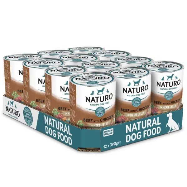 NATURO Grain & Gluten Free Beef with Chicken in a Herb Jelly Adult Wet Dog Food in Can 390g - Naturo Dog Food | Premium UK Pet Supplies