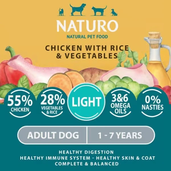 NATURO Light Chicken with Rice and Veg Adult Dog Food 400g Naturo Dog Food - View 2 | Petsware UK