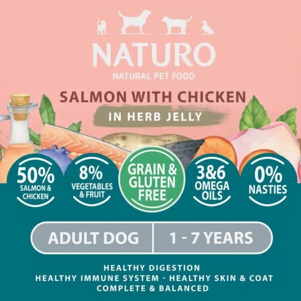 NATURO Grain & Gluten Free Salmon with Chicken in Herb Jelly Adult Wet Dog Food 390g Naturo Dog Food - View 2 | Petsware UK