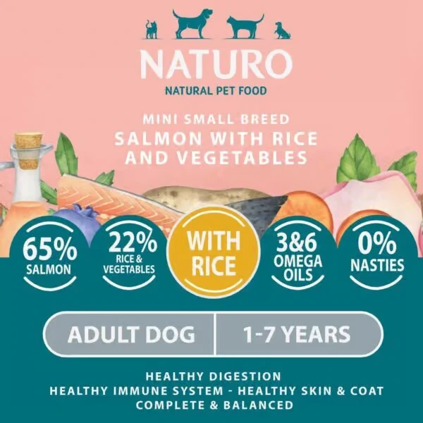 NATURO Adult Mini Salmon with Rice & Veg Wet Dog Food 150g Pouch Naturo Dog Food - View 2 | Petsware UK