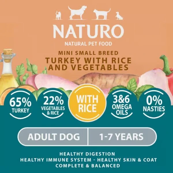 NATURO Adult Mini Turkey with Rice & Veg Wet Dog Food 150g Pouch Naturo Dog Food - View 2 | Petsware UK